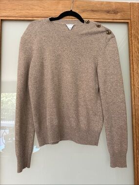 Bottega Veneta Button-Shoulder Knit Sweater in Taupe